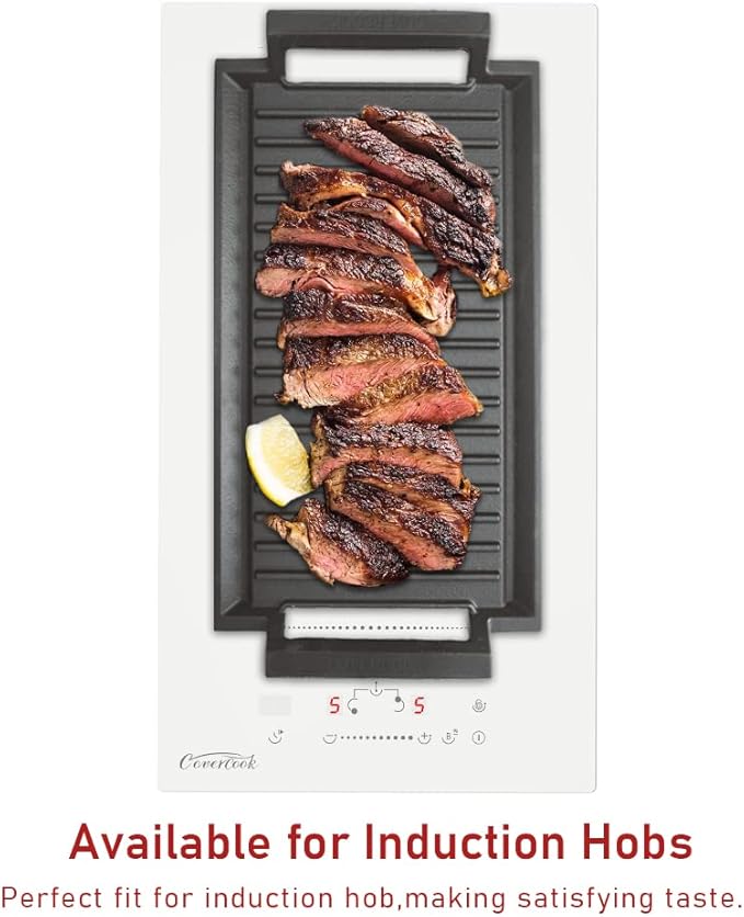 Griddle Pan, Ribbed Cast Iron Surface, Gray, 16.7 x 9.1 in