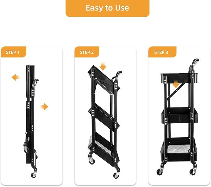 3 Tier Foldable Rolling Cart - Image 5