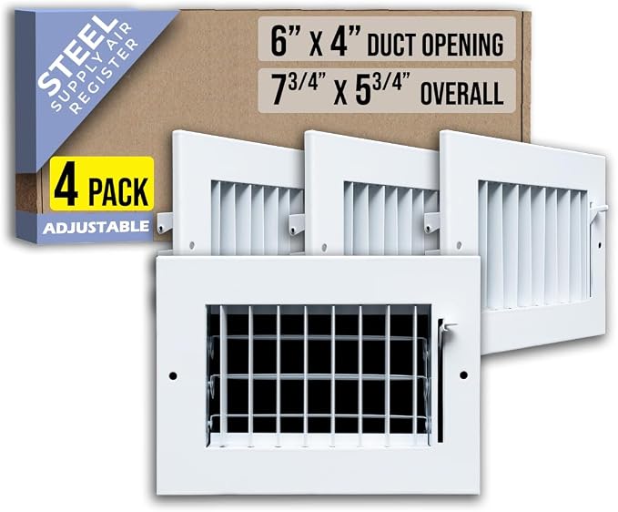 Fits 6x4 Duct Opening Steel Adjustable Air Supply Grille by Handua | Register by Handua