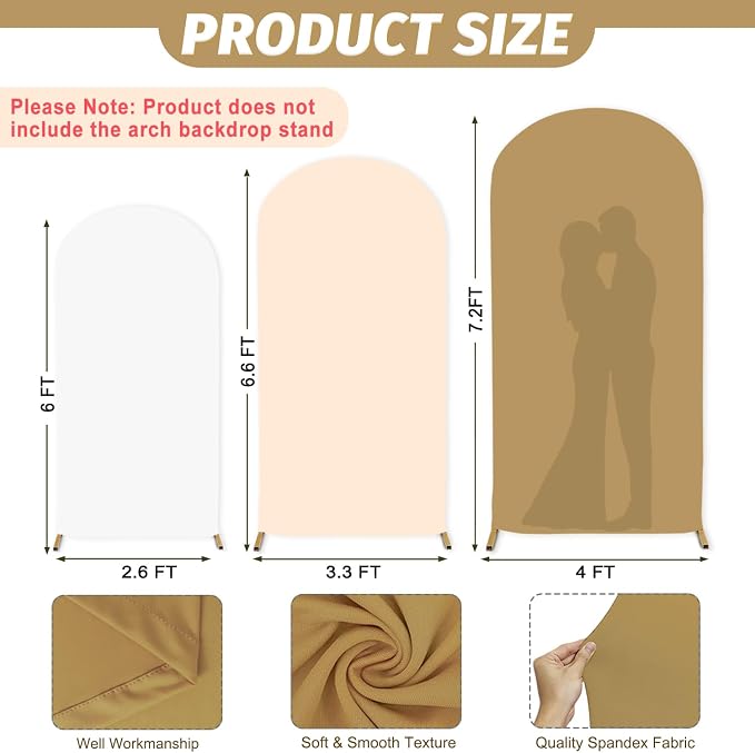 MODFUNS 6&6.6&7.2ft Arch Cover Set of 3 Spandex Arch Cover Khaki Beige White - Image 3