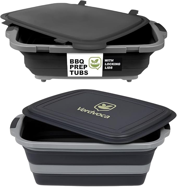 2 Pcs 16L Black Collapsible BBQ Prep Tub by Unknown