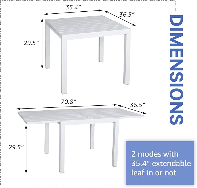 Soleil Jardin Aluminum Patio Extendable Dining Table, Adjustable Indoor Outdoor - Image 3