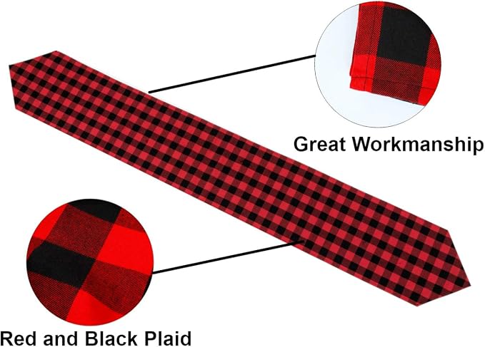 3 Pack 12"x108" Buffalo Check Table Runners Red and Black Plaid Table Runner - Image 6