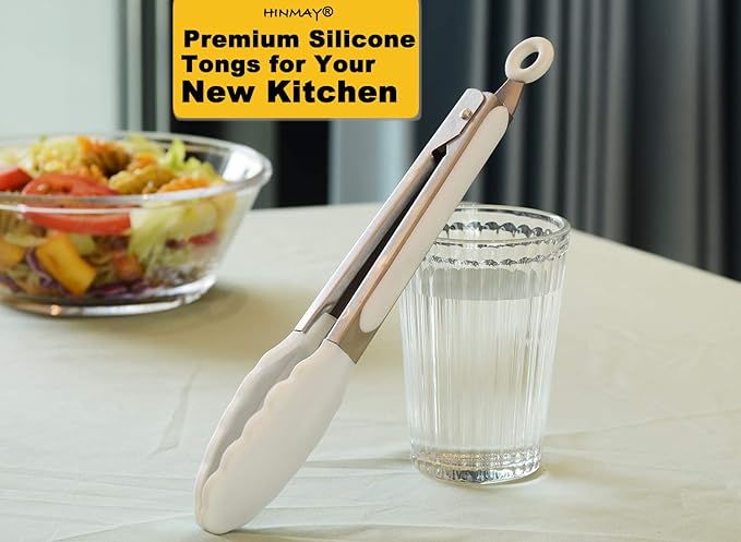Tongs 3-Pack, 9-Inch Silicone Grilling Tongs with Ring-Pull Lock