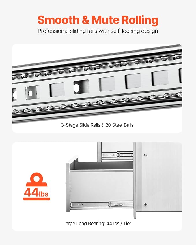 VEVOR 17W x 30H x 21D Inch Outdoor Kitchen Stainless Steel Double Access Drawers - Image 6