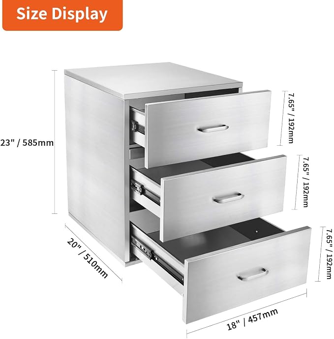 JIEJIN Outdoor Kitchen Drawers Stainless Steel Triple BBQ Island Drawer Flush - Image 2