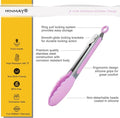 Tongs 3-Pack, 9-Inch Pink Silicone Tips with Stainless Steel Handles