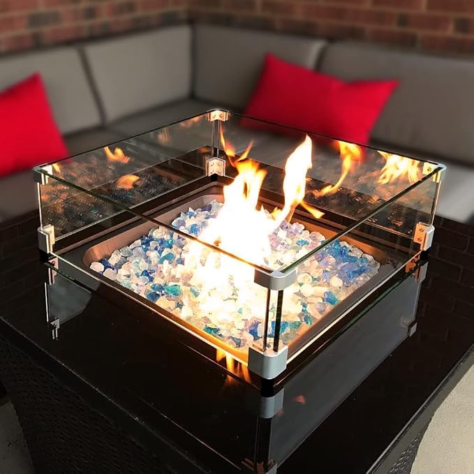 Holy Fire 29.5" L x 29.5" x 6" Square Fire Pit Glass Wind Guard Clear Tempered - Image 2