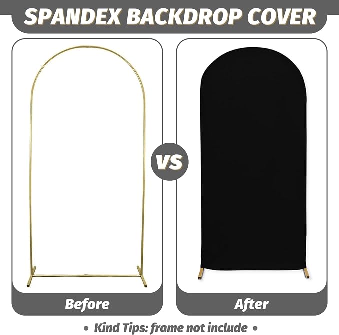 MODFUNS Black Arch Cover 5ft 6ft 7ft Wedding Arch Cover Set of 3 Round Top Arch - Image 3