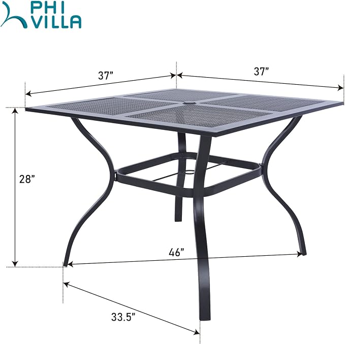 PHI VILLA 37 Inch Outdoor Dining Table Metal Steel Mesh Patio Dining Table - Image 3