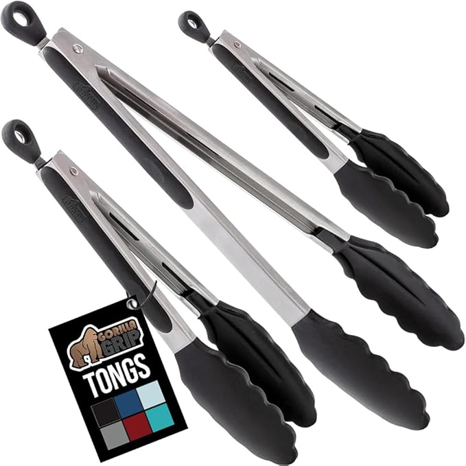 Tongs with Silicone Scalloped Edges and Stainless Steel Build, Black