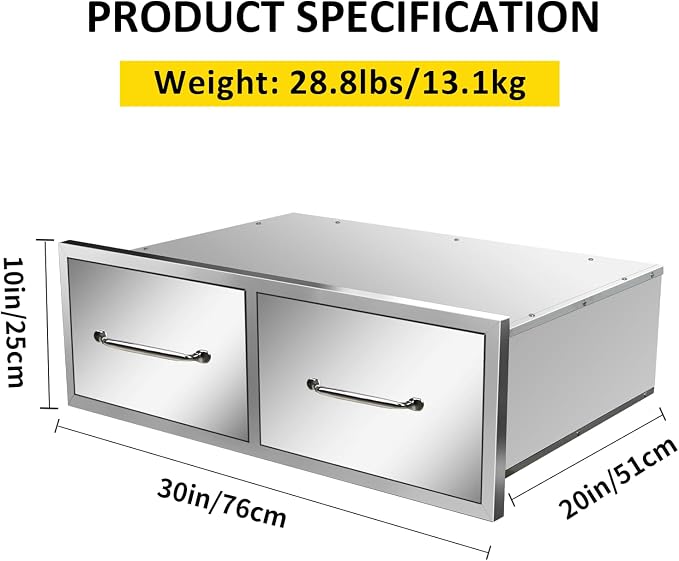Outdoor Kitchen Drawers 30" W x 10" H x 20" D Flush Mount Horizontal Double - Image 2