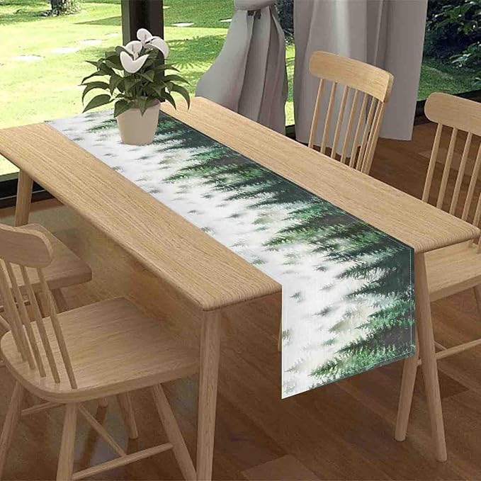 Green Forest Table Runner, Rustic Farmhouse Green Pine Tree Woodland Seasonal - Image 2