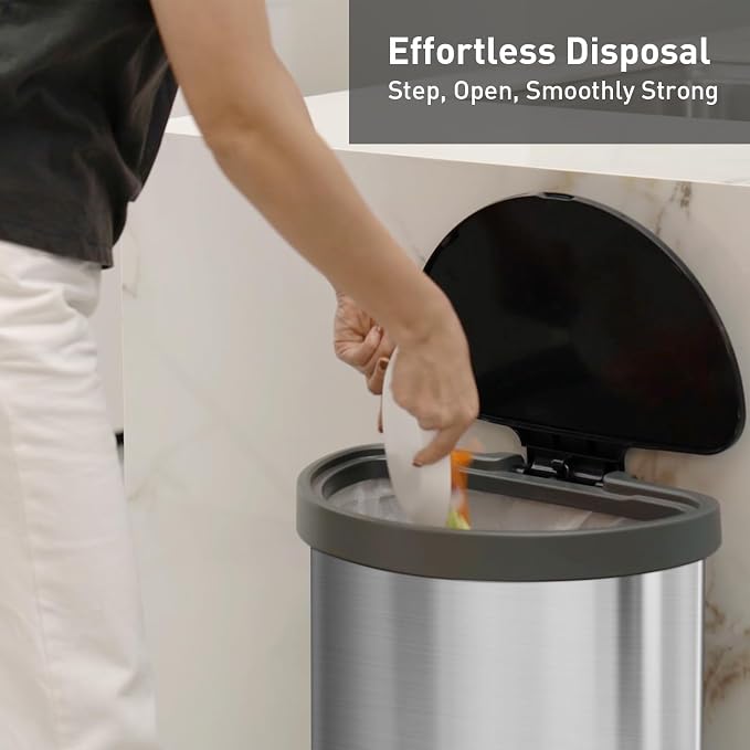 EKO Aria Brushed Stainless Steel Step Kitchen Trash Can Semi-Round 45L - Image 8