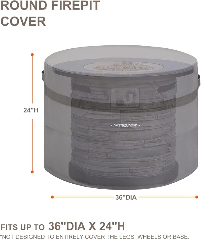 Grey Round Fire Pit Cover Outoor 36 inch Dia Waterproof Patio Deck Propane Fire - Image 3
