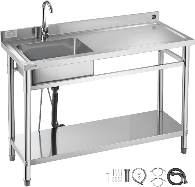 VEVOR Stainless Steel Utility Sink, Free Standing Single Bowl Commercial by VEVOR