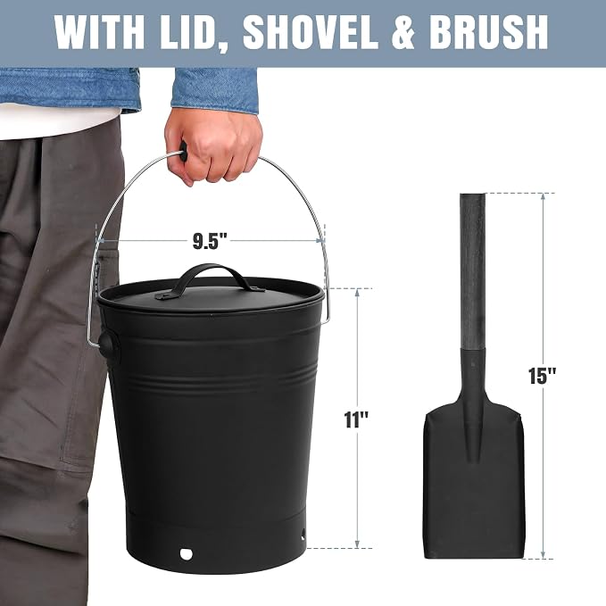 INNO STAGE Ash Bucket with Lid and Wood Handle Coal Shovel, Ash Carrier Pail - Image 4