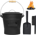 Ash Bucket with Lid, Shovel and Hand Broom, 2.6 Gallon Fireplace Metal Bucket by AOREWTGGH