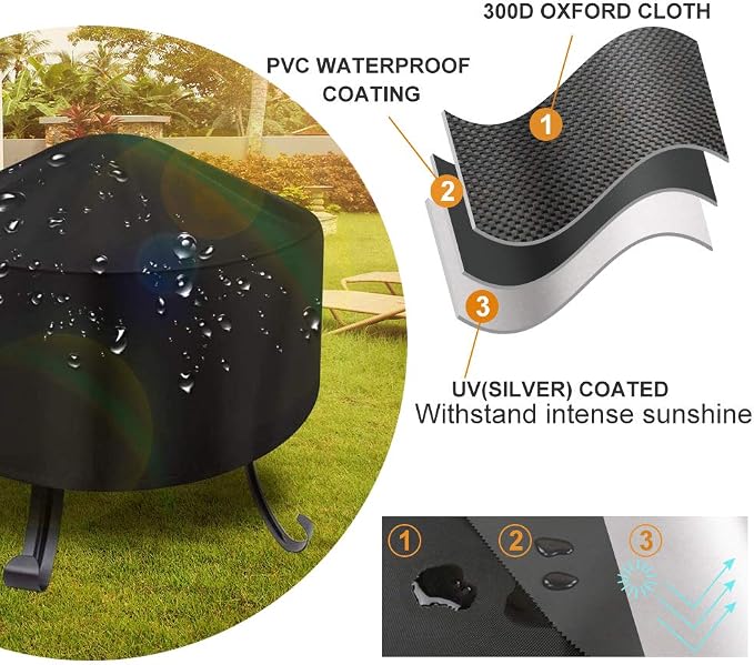 30-Inch Fire Pit Cover for 28-32 inch Round Fire Pit, Heavy Duty 300D Oxford - Image 4