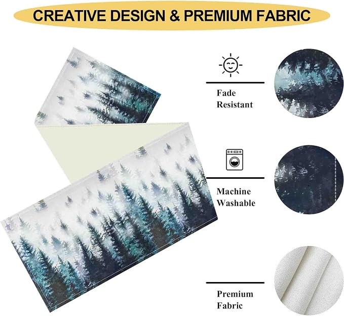 Green Forest Table Runner, Rustic Farmhouse Green Pine Tree Woodland Seasonal - Image 5