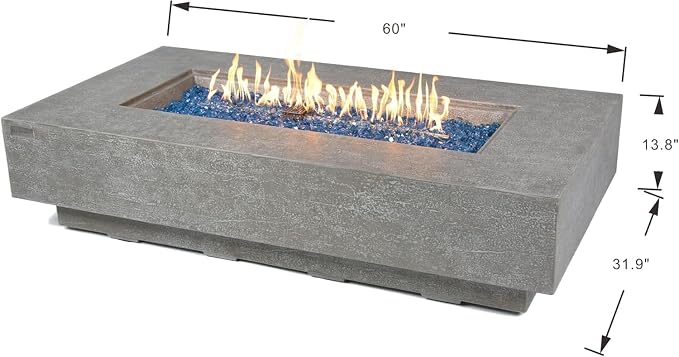 Elementi+ | Bundle Riviera Gas Fire Pit Cast Concrete 60" Rectangular Fire Table - Image 2