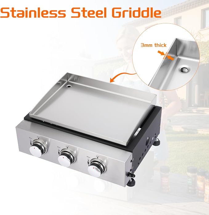 3-Burner Portable Tabletop Gas Griddle Grill - Image 4