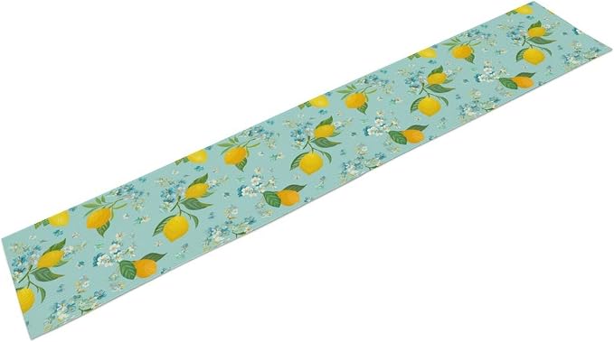 Farmhouse Lemon Fruit Table Runner, Nature Aesthetic Blue Flowers Plant - Image 3