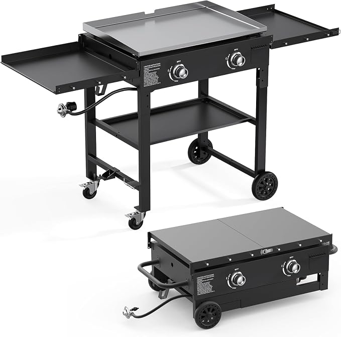 2 Burner Foldable Gas Griddle, 28 Inch Stainless Steel Portable Detachable by ADREAK