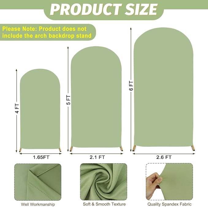MODFUNS Set of 3 Arch Cover Sage Green Spandex Arch Cover Fitted Wedding Arch - Image 2