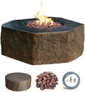 Elementi | Columbia Gas Fire Pit Cast Concrete Semi-Round Fire Table, Outdoor by AMSFireplaceInc