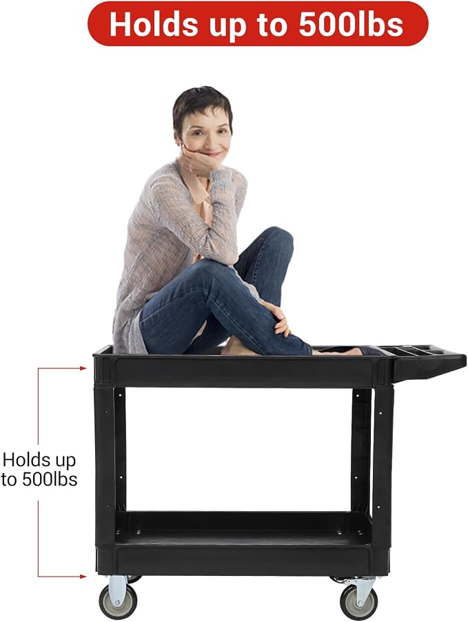 Service Cart 2-Shelf, Storage Handle, 500 lbs Capacity, - Image 6