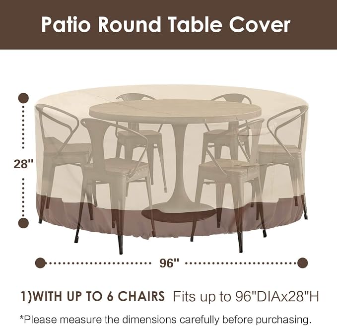 Vailge Round Patio Furniture Covers, 100% Waterproof Outdoor Table Chair Set - Image 2