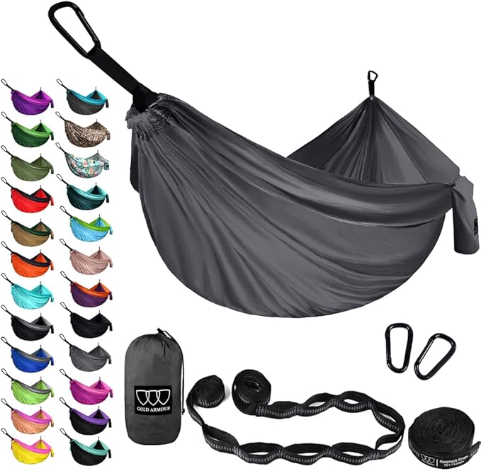 Double Camping Hammock in Gray, 125 x 79 in Parachute Nylon
