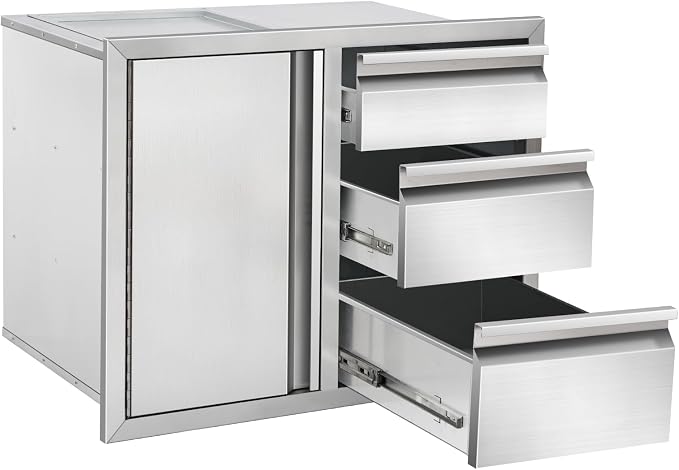 Outdoor Kitchen Drawer Combo Cabinet, Stainless Steel Triple Drawers by Unknown