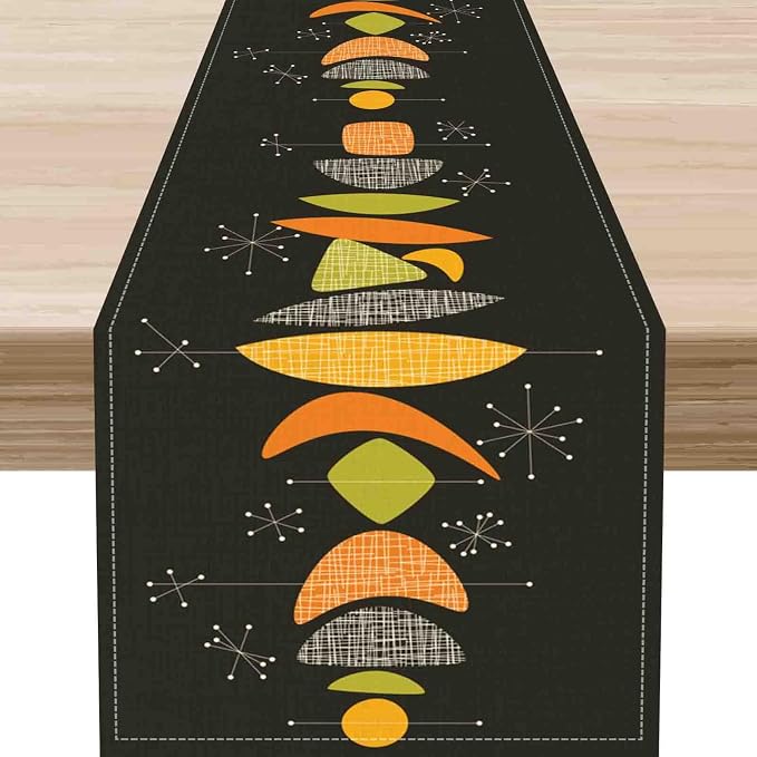 Mid Century Modern Table Runner, Retro 1950s Atomic Modern Abstract Black by Unknown