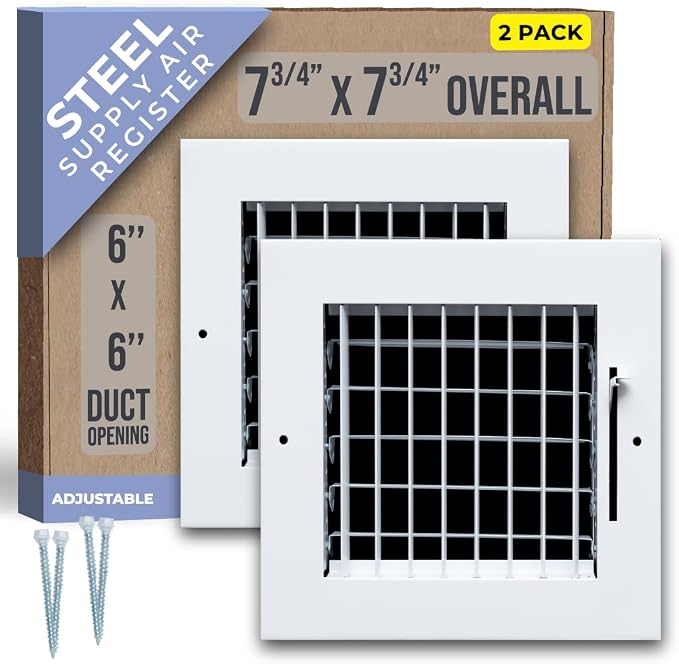 Fits 6x6 Duct Opening Steel Adjustable Air Supply Grille by Handua | Register by Handua