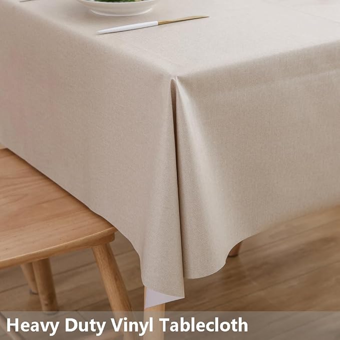 TruDelve Heavy Duty Vinyl Tablecloth Beige Plastic Table Cloth Rectangle Table - Image 2