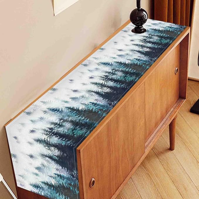 Green Forest Table Runner, Rustic Farmhouse Green Pine Tree Woodland Seasonal - Image 3