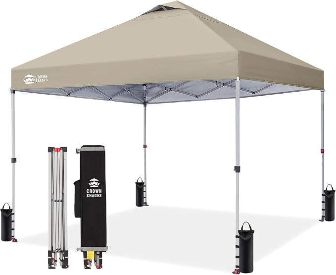 CROWN SHADES 10x10 Pop Up Canopy, Patented Center Lock One Push Tent Canopy by CrownShades
