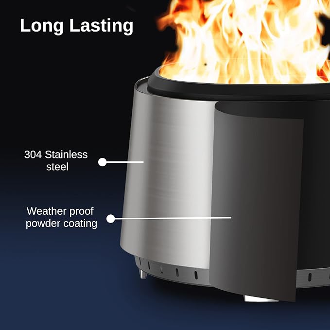 EAST OAK Camber Smokeless Fire Pit 17'', Stainless Steel Fire Pits - Image 9