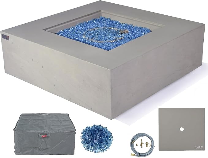 Elementi+ | Capertee Gas Fire Pit Cast Concrete 40" Square Fire Table, Outdoor by AMSFireplaceInc
