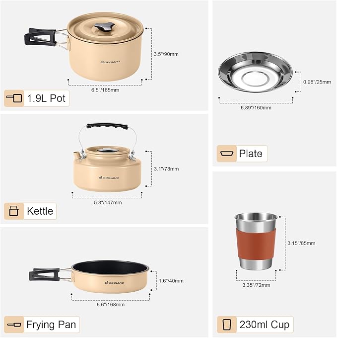 Odoland 15pcs Camping Cookware Mess Kit, Non-Stick Lightweight Pot Pan Kettle - Image 5