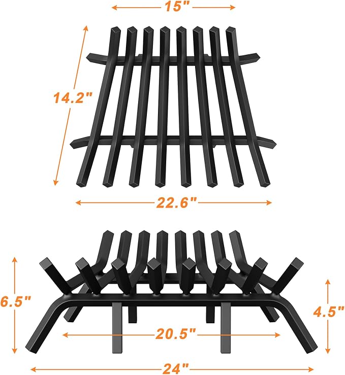 Fireplace Grate 24 Inch with 8 Support Legs, Solid Steel Heavy Duty Fireplace - Image 2