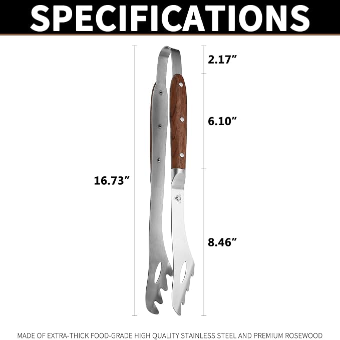 GRILLGEN Heavy Duty Rosewood Handle BBQ Grill Tongs, 16.73" Long Premium BBQ - Image 8