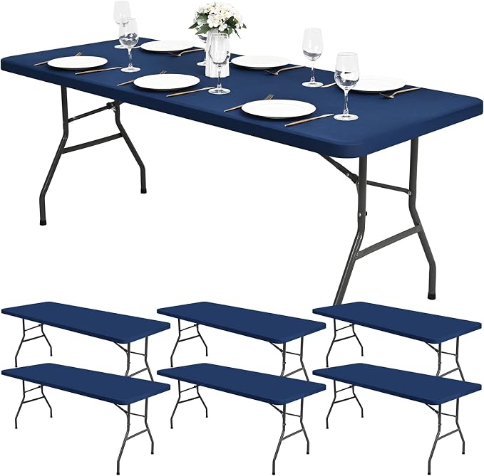 6 Pack Stretch Fabric Table Top Cap Cover, fits 6Ft Tables, Spandex Table by Pesonlook