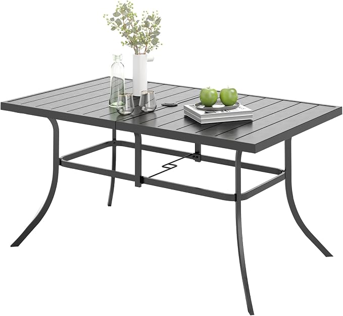 Outdoor Patio Dining Table for 6, All Weather Wrought Iron Black Outdoor Table by MIXPATIO
