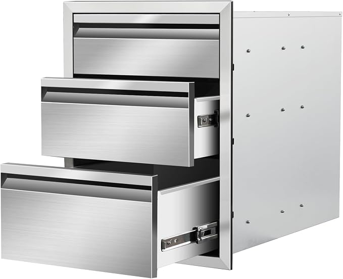 Outdoor Kitchen Drawers 16" W x 21" H x 23" D Stainless Steel Triple Drawers by Unknown