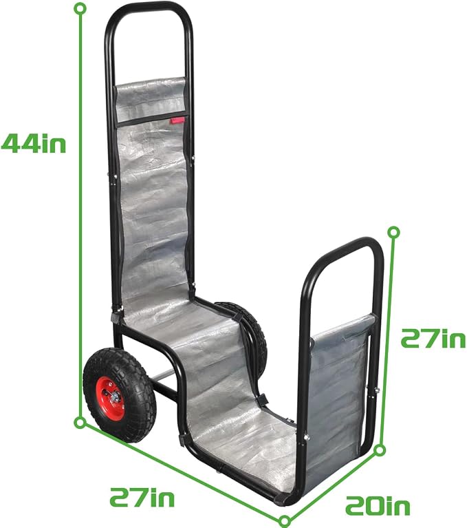 Firewood Cart with Pneumatic Wheel: 44 X 27 X 20 in Heavy Duty 220 lbs Load - Image 2