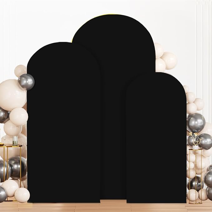 MODFUNS Black Arch Cover 5ft 6ft 7ft Wedding Arch Cover Set of 3 Round Top Arch by MODFUNS