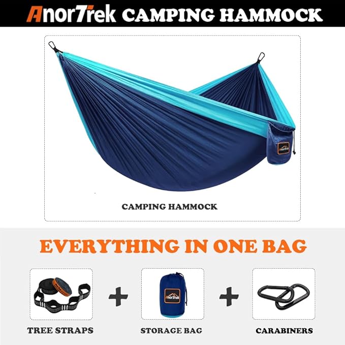 Camping Hammock with 210T Parachute Nylon, 500 lb Capacity, Blue Navy